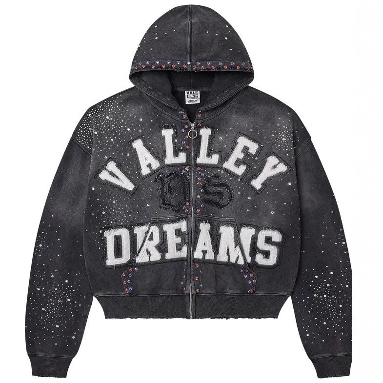 Retro Print Zip Up Hoodie
