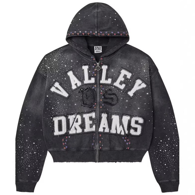 Retro Print Zip Up Hoodie
