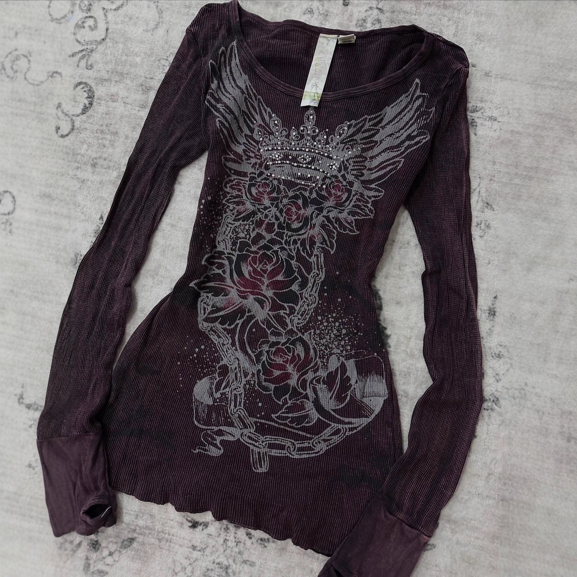 Gothic Print Rhinestone T-Shirt