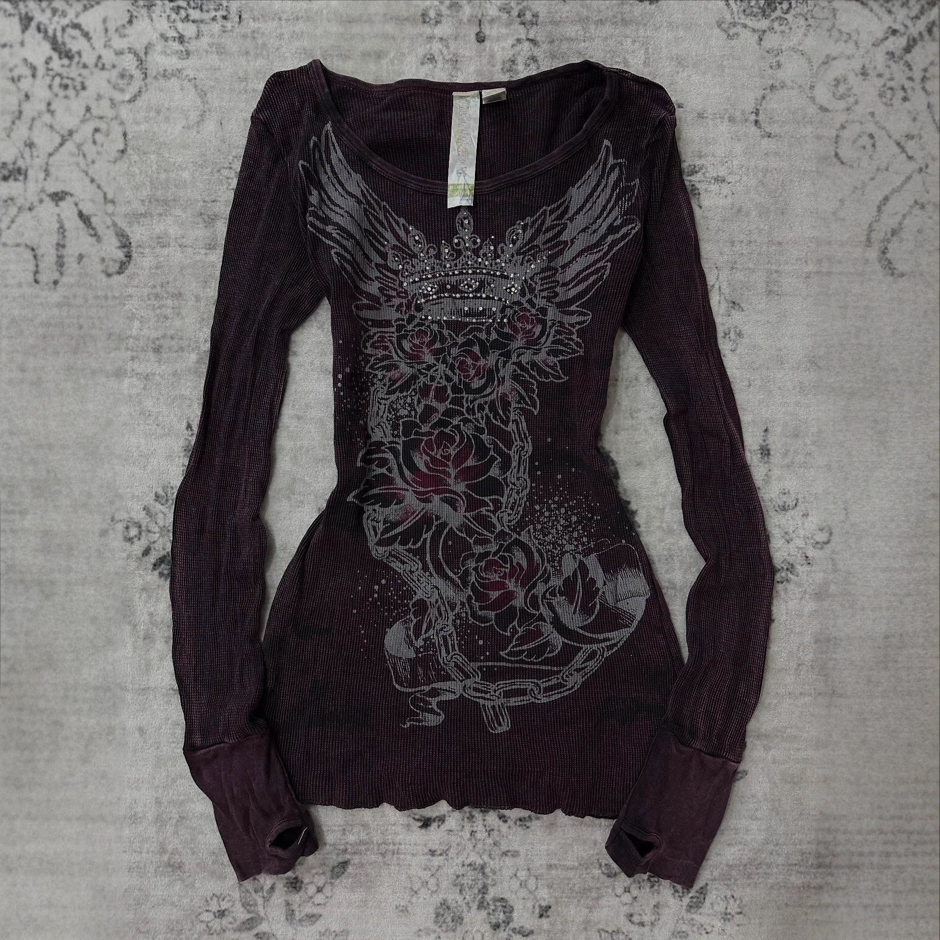 Gothic Print Rhinestone T-Shirt