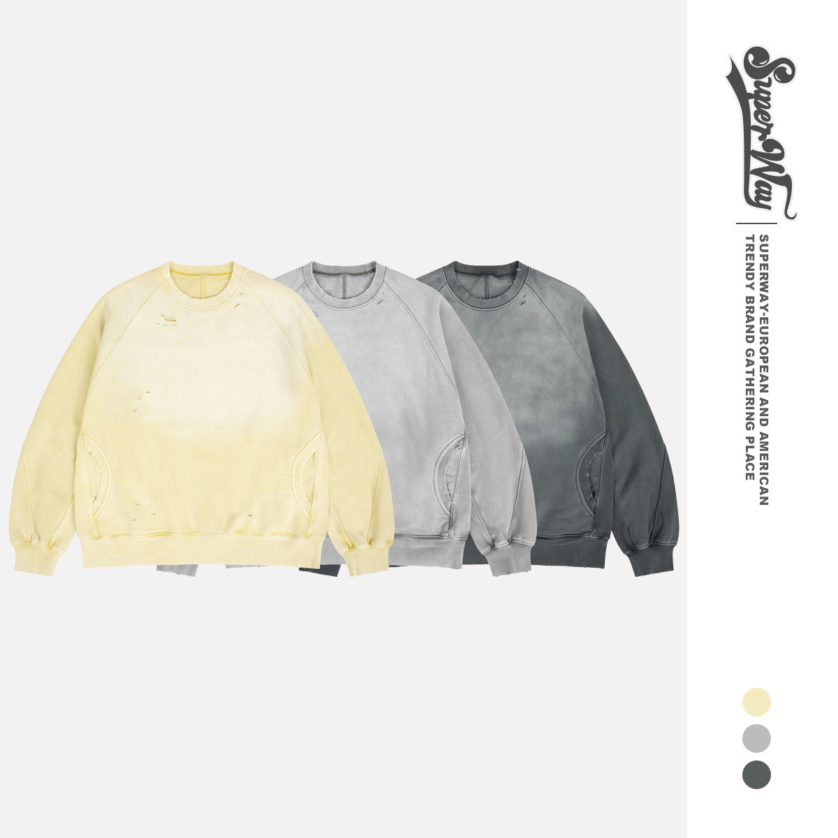 Mens Gradient Distressed Fleece Sweatshirt
