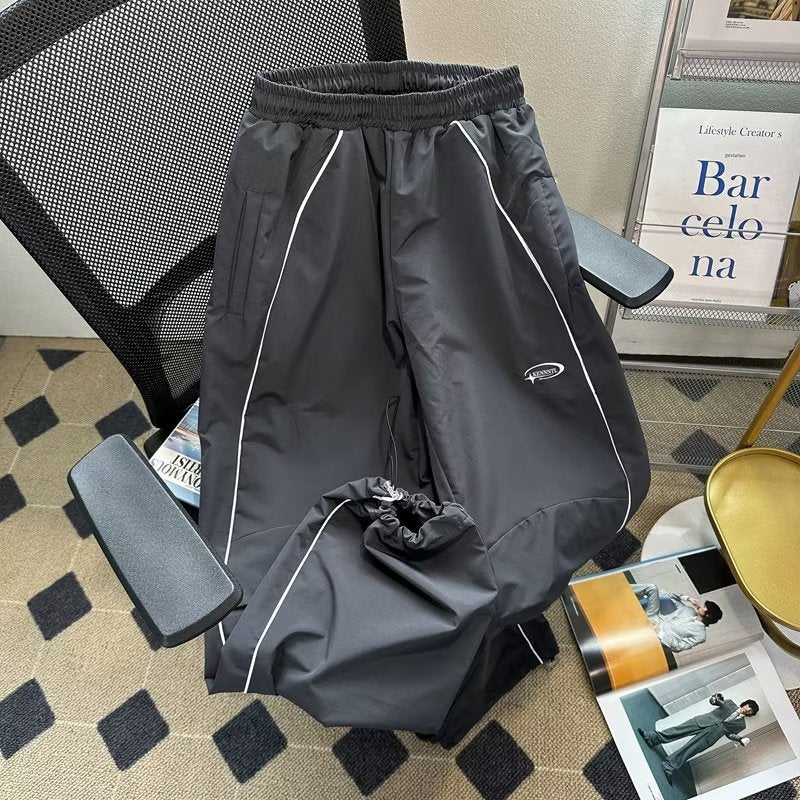 Mens Loose Straight-Leg Drawstring Cargo Pants