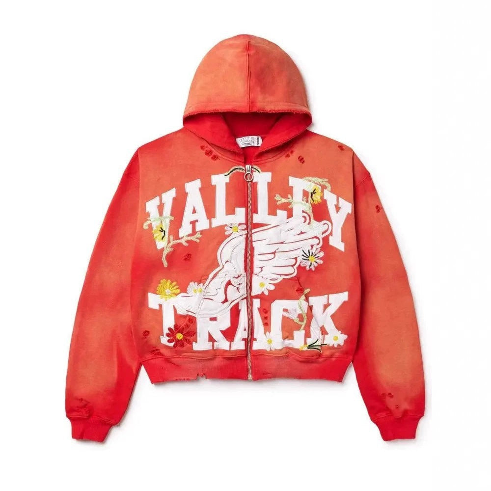 Retro Print Zip Up Hoodie