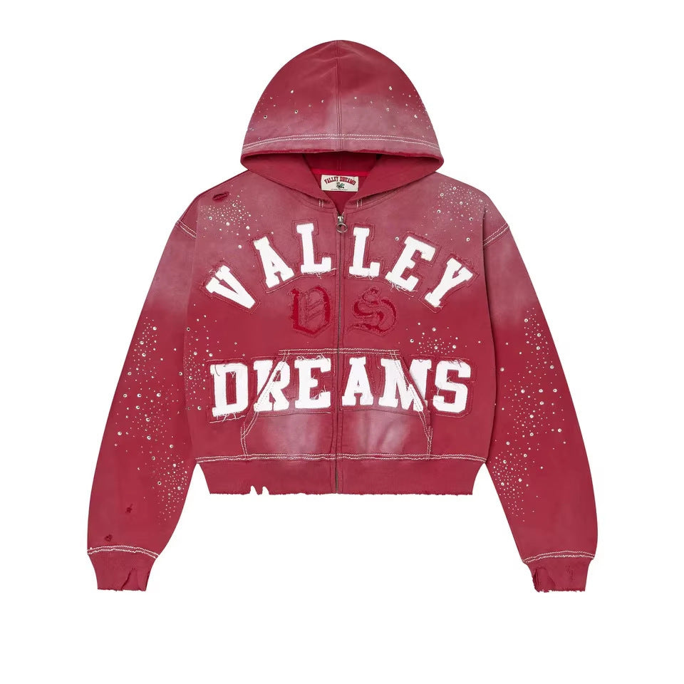 Retro Print Zip Up Hoodie